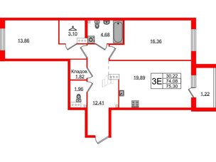 Квартира в ЖК Лисино, 2 комнатная, 75.3 м², 2 этаж