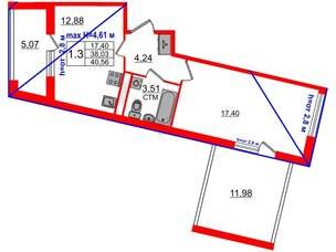 Квартира в ЖК «Дворцовый фасад», 1 комнатная, 38.03 м², 4 этаж