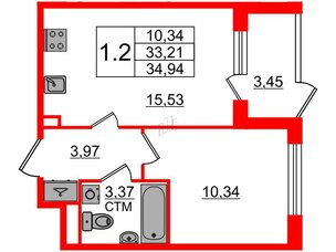 Квартира в ЖК «Дворцовый фасад», 1 комнатная, 33.21 м², 1 этаж