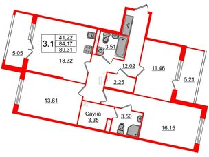 Квартира в ЖК 'Дворцовый фасад', 3 комнатная, 84.17 м², 3 этаж