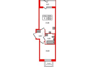 Квартира в ЖК 'Парадный ансамбль', 1 комнатная, 36.51 м², 1 этаж