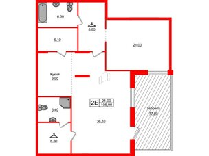 Квартира в ЖК AMO, 1 комнатная, 105.9 м², 1 этаж