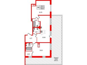 Квартира в ЖК БелАРТ, 2 комнатная, 98.86 м², 16 этаж