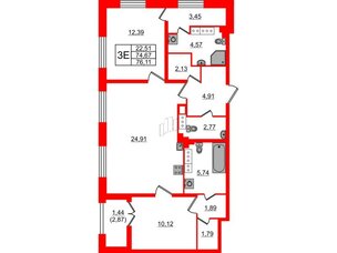 Квартира в ЖК БелАРТ, 2 комнатная, 76.11 м², 20 этаж