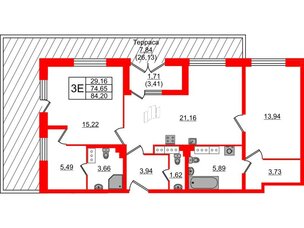 Квартира в ЖК БелАРТ, 2 комнатная, 84.2 м², 19 этаж