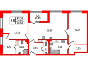 Квартира в ЖК БелАРТ, 2 комнатная, 76.36 м², 20 этаж