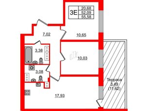 Квартира в ЖК БелАРТ, 2 комнатная, 55.58 м², 16 этаж