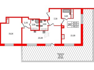 Квартира в ЖК БелАРТ, 2 комнатная, 100.27 м², 16 этаж