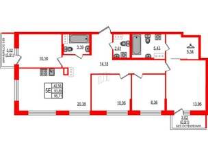 Квартира в ЖК ID Мурино 3, 4 комнатная, 95.71 м², 12 этаж