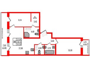 Квартира в ЖК ID Мурино 3, 2 комнатная, 61.35 м², 12 этаж