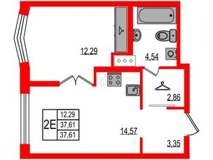 Квартира в ЖК ID Мурино 3, 1 комнатная, 37.61 м², 3 этаж