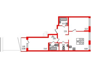 Квартира в ЖК ID Мурино 3, 2 комнатная, 61.2 м², 2 этаж
