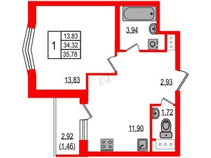 Квартира в ЖК iD Murino III, 1 комнатная, 35.78 м², 3 этаж