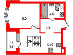 Квартира в ЖК ID Мурино 3, 1 комнатная, 33.77 м², 4 этаж