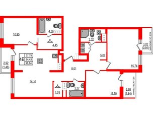 Квартира в ЖК ID Мурино 3, 3 комнатная, 98.64 м², 12 этаж
