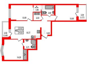 Квартира в ЖК ID Мурино 3, 3 комнатная, 74.02 м², 4 этаж