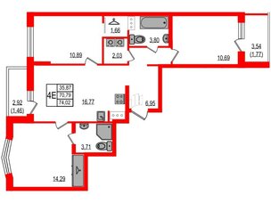 Квартира в ЖК ID Мурино 3, 3 комнатная, 74.02 м², 9 этаж