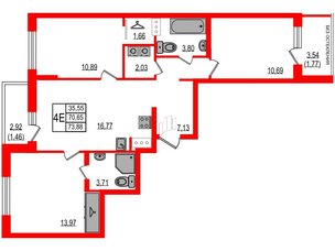 Квартира в ЖК ID Мурино 3, 3 комнатная, 73.88 м², 12 этаж