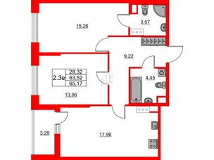 Квартира в ЖК 'Город звезд', 2 комнатная, 63.52 м², 4 этаж