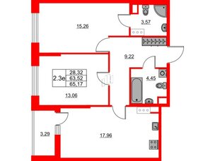 Квартира в ЖК «Город звёзд», 2 комнатная, 63.52 м², 2 этаж