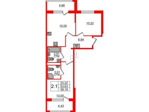 Квартира в ЖК «Дворцовый фасад», 2 комнатная, 53.63 м², 2 этаж