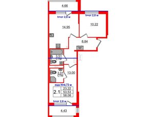 Квартира в ЖК «Дворцовый фасад», 2 комнатная, 53.53 м², 4 этаж