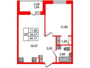 Квартира в ЖК Энфилд, 1 комнатная, 40.11 м², 3 этаж