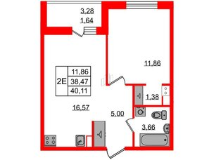 Квартира в ЖК Энфилд, 1 комнатная, 40.11 м², 6 этаж