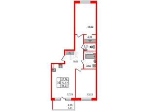 Квартира в ЖК Энфилд, 2 комнатная, 64.24 м², 3 этаж