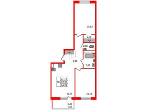 Квартира в ЖК Энфилд, 2 комнатная, 64.24 м², 6 этаж