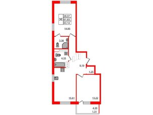 Квартира в ЖК Энфилд, 2 комнатная, 63.14 м², 5 этаж