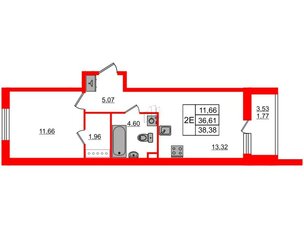 Квартира в ЖК Энфилд, 1 комнатная, 38.38 м², 3 этаж