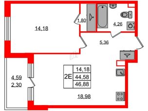 Квартира в ЖК Энфилд, 1 комнатная, 46.88 м², 2 этаж