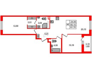 Квартира в ЖК Энфилд, 2 комнатная, 61.7 м², 12 этаж