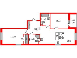 Квартира в ЖК Энфилд, 2 комнатная, 65.92 м², 2 этаж