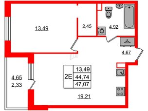 Квартира в ЖК Энфилд, 1 комнатная, 47.07 м², 5 этаж