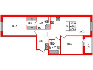Квартира в ЖК Энфилд, 2 комнатная, 67.63 м², 2 этаж