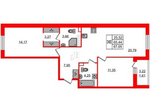 Квартира в ЖК Энфилд, 2 комнатная, 67.05 м², 3 этаж