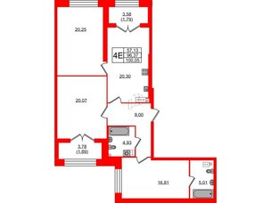 Квартира в ЖК Наука, 3 комнатная, 100.05 м², 4 этаж