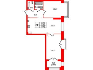 Квартира в ЖК Наука, 2 комнатная, 67.16 м², 7 этаж