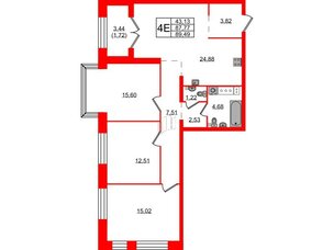 Квартира в ЖК Наука, 3 комнатная, 89.49 м², 4 этаж