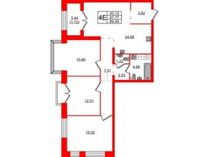 Квартира в ЖК Наука, 3 комнатная, 89.49 м², 7 этаж