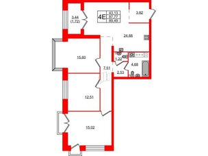 Квартира в ЖК Наука, 3 комнатная, 89.49 м², 8 этаж