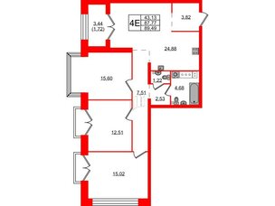 Квартира в ЖК Наука, 3 комнатная, 89.49 м², 11 этаж