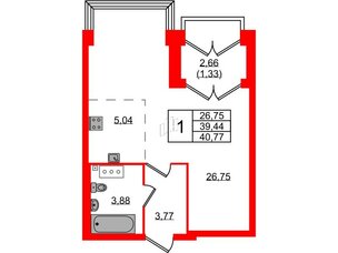 Квартира в ЖК Наука, 1 комнатная, 40.77 м², 11 этаж