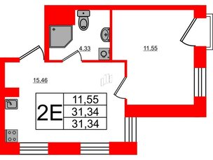 Апартаменты в ЖК ID Политех, 1 комнатные, 31.34 м², 3 этаж