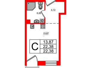 Апартаменты в ЖК ID Политех, студия, 22.38 м², 3 этаж