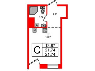 Апартаменты в ЖК iD Polytech, студия, 21.74 м², 4 этаж
