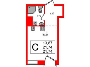 Апартаменты в ЖК ID Политех, студия, 21.74 м², 9 этаж