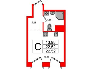 Апартаменты в ЖК ID Политех, студия, 22.52 м², 4 этаж